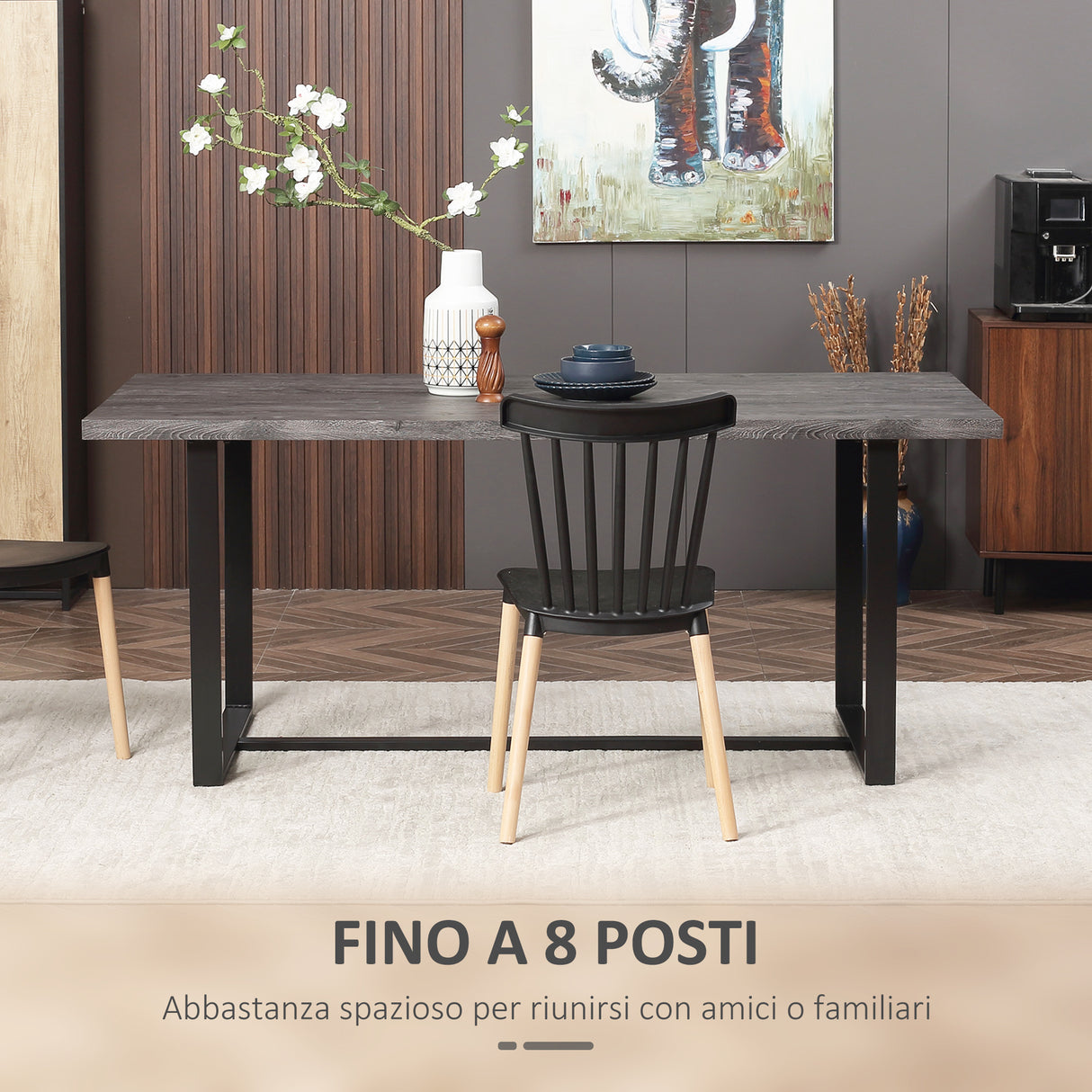 easycomfort easycomfort tavolo da pranzo rettangolare stile industriale per 8 persone 180x90x75cm grigio e nero