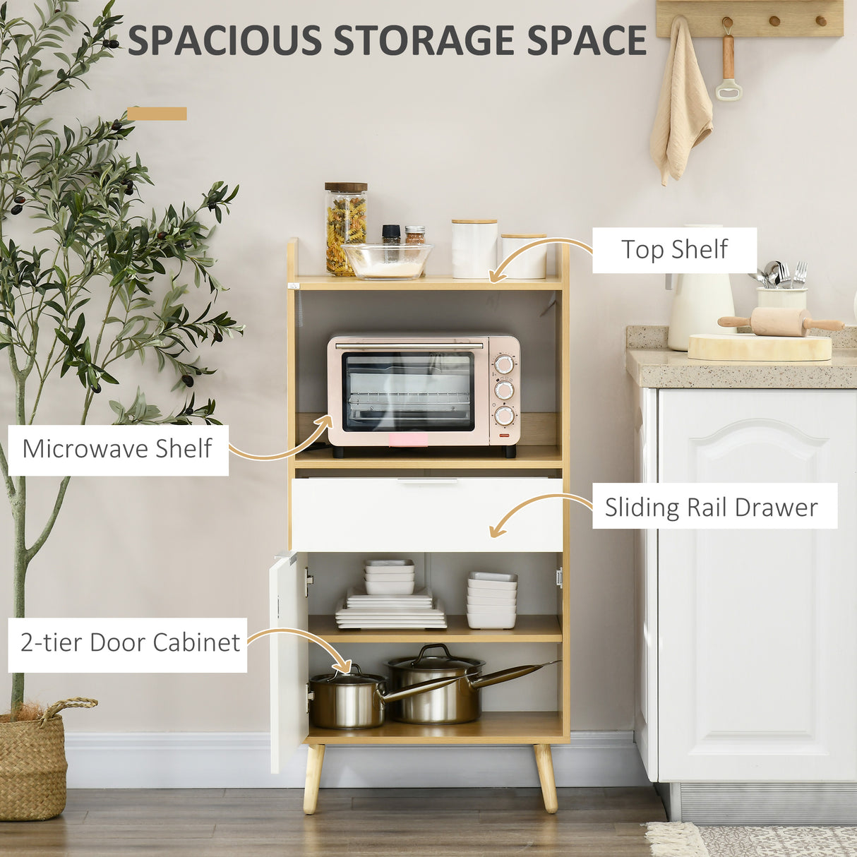 easycomfort easycomfort mobiletto per microonde in truciolato con ripiano superiore cassetto scorrevole e armadietto 58x40x118 cm