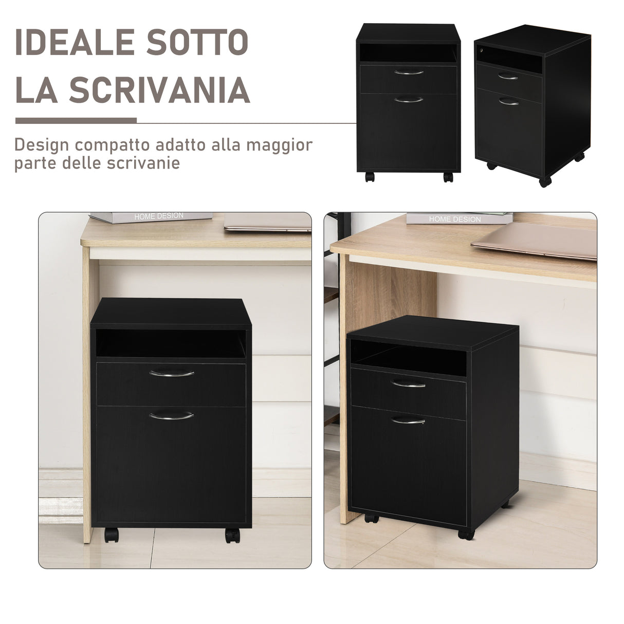 easycomfort easycomfort cassettiera portadocumenti da ufficio in legno nero con 2 cassetti 4 ruote ominidirezionali 40 x 35 x 60cm ean 8054111843461