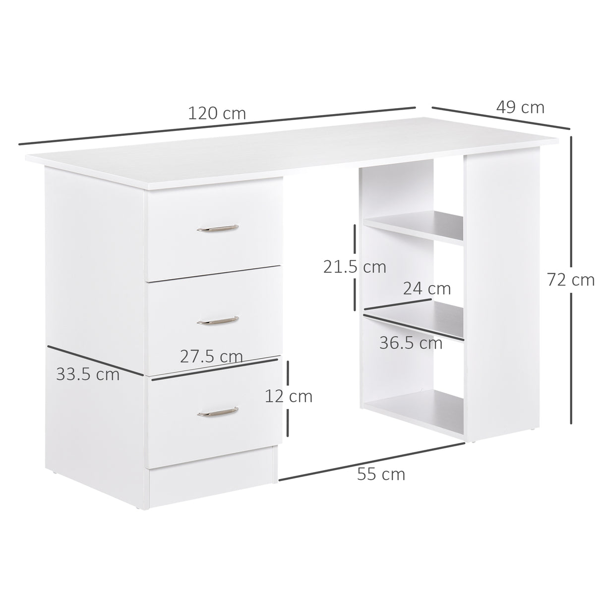easycomfort easycomfort scrivania porta pc con 3 cassetti e 3 ripiani scrivania per camera e ufficio in legno 120x49x72cm bianco ean 8054111847582