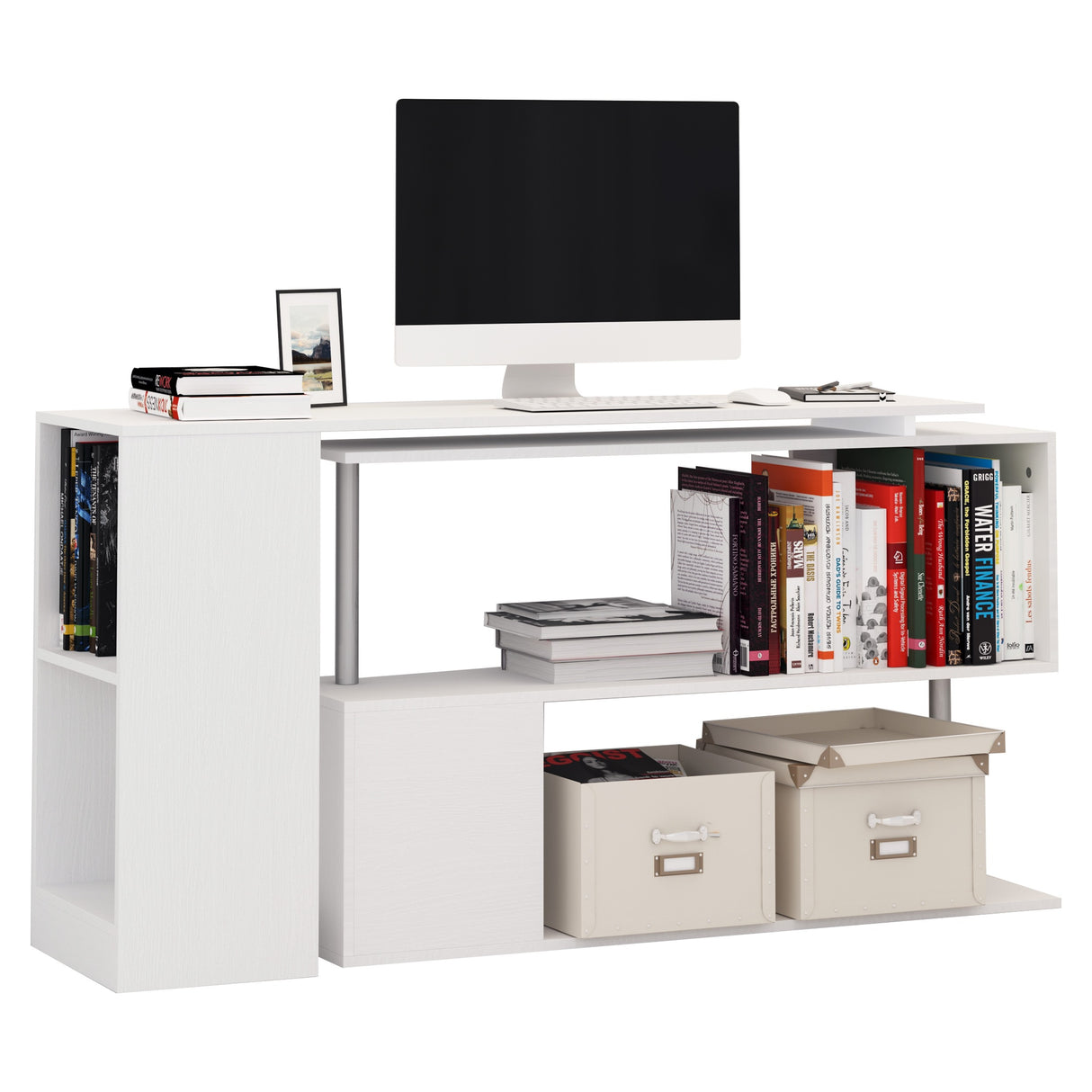 easycomfort easycomfort scrivania moderna angolare e girevole con libreria tavolo da pranzo in truciolato bianco 140x120x78 cm ean 8054144130217