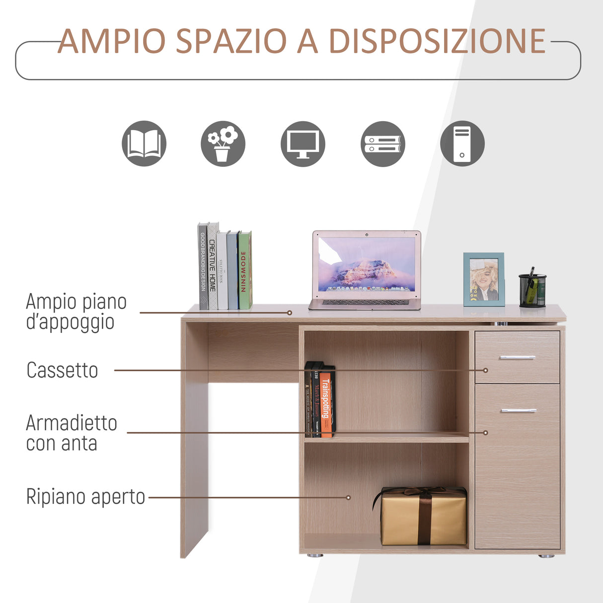 easycomfort easycomfort scrivania moderna per computer girevole con 2 ripiani e 2 cassetti tavolo da pranzo in truciolato 117x82x74 cm color rovere e legno ean 8054111846110
