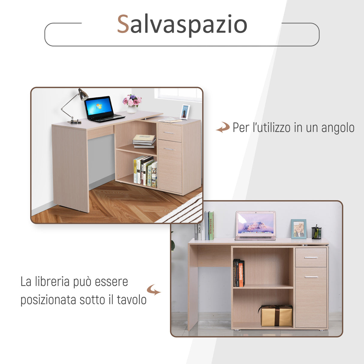 easycomfort easycomfort scrivania moderna per computer girevole con 2 ripiani e 2 cassetti tavolo da pranzo in truciolato 117x82x74 cm color rovere e legno ean 8054111846110