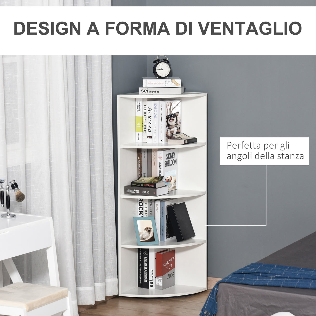 easycomfort easycomfort libreria ad angolo 4 ripiani a muro e parete 39 5x39 5x120cm bianco legno ean 8054144131085