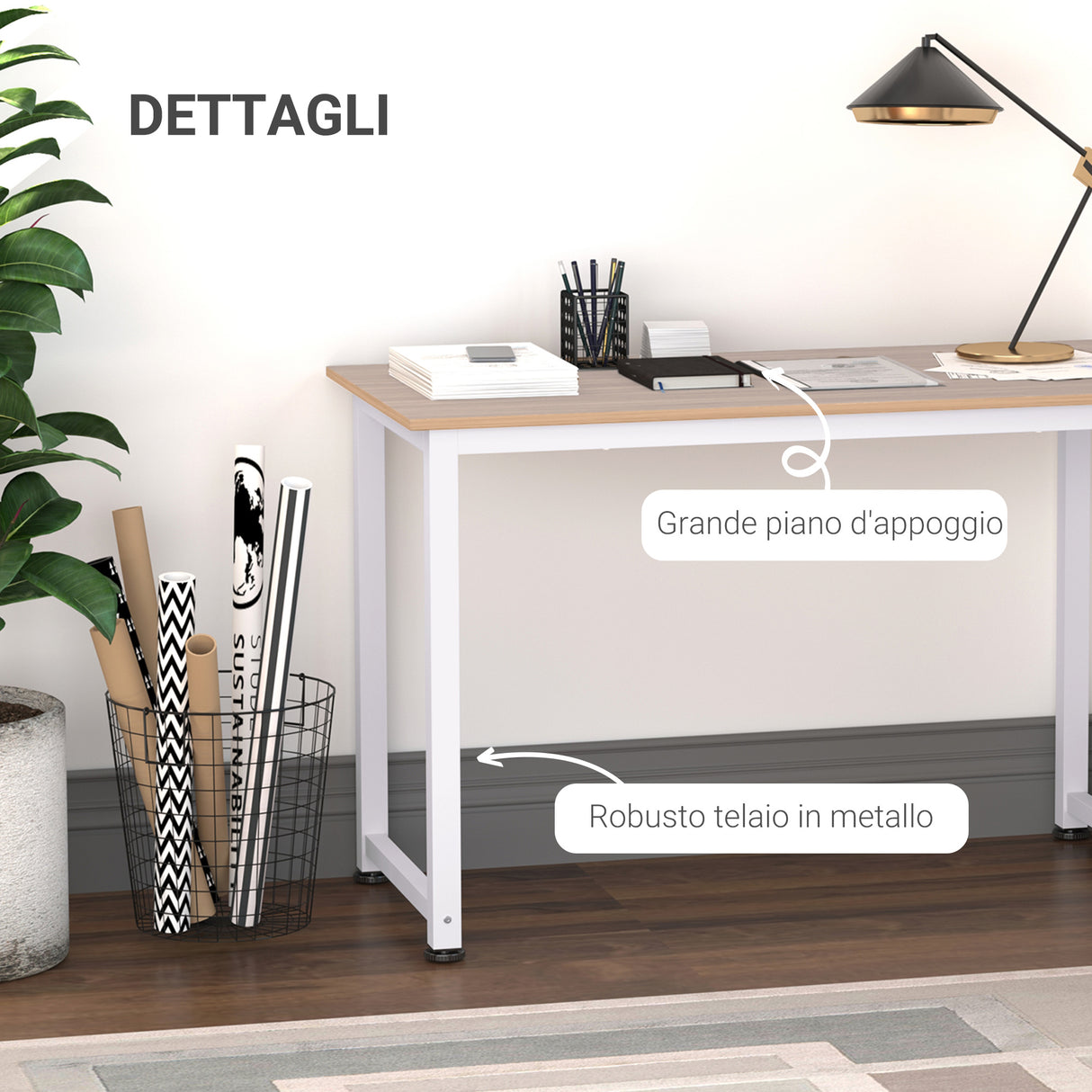 easycomfort easycomfort tavolo scrivania in legno mdf color rovere e gambe in metallo bianco ean 8054111849838
