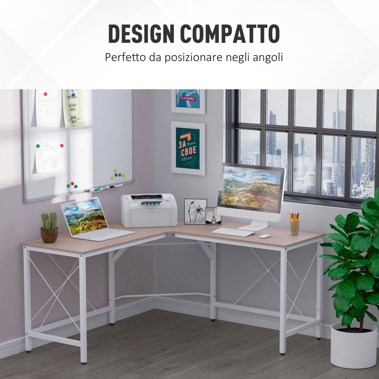 easycomfort easycomfort scrivania angolo spaziosa in legno e metallo rovere e bianco ean 8054144134208