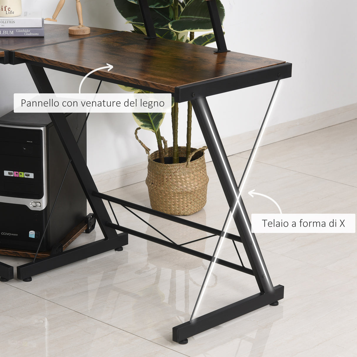 easycomfort easycomfort scrivania angolare reversibile per computer e pc in stile industriale per ufficio o camera in legno 155x115x91 5cm ean 8055776912721