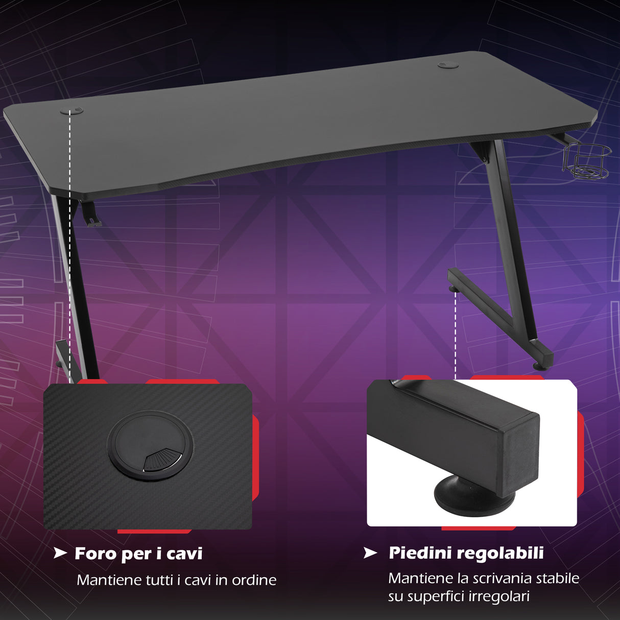 easycomfort easycomfort scrivania gaming con passacavi portabicchieri e gancio per cuffie nera ean 8054144130828