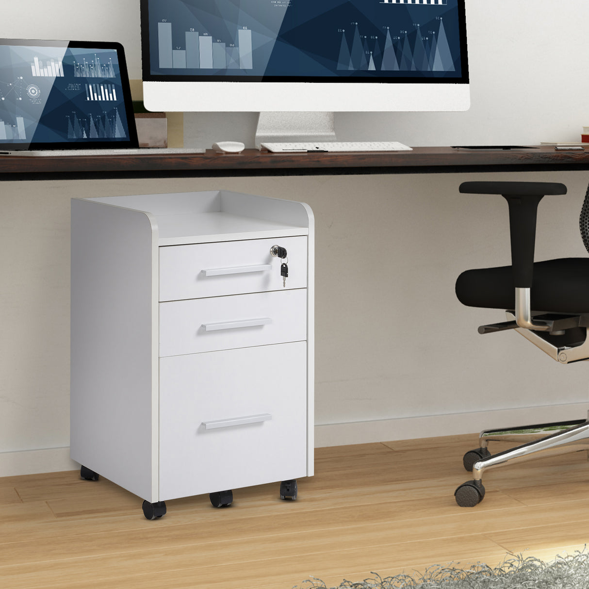 easycomfort easycomfort cassettiera portadocumento da ufficio bianca in legno 3 cassetti con chiavi e 5 ruote 39 2 x 40 x 65 4cm ean 8054144130576