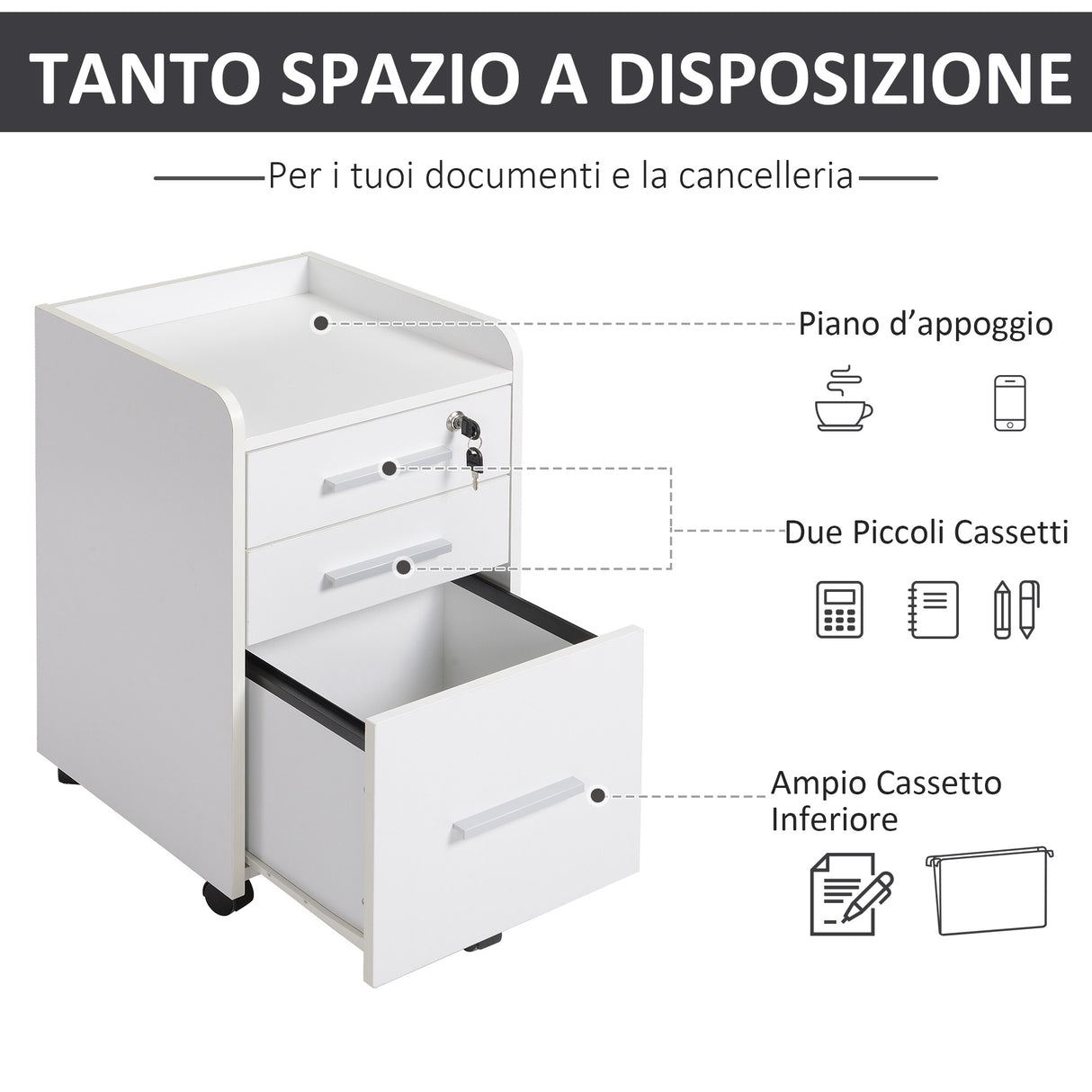 easycomfort easycomfort cassettiera portadocumento da ufficio bianca in legno 3 cassetti con chiavi e 5 ruote 39 2 x 40 x 65 4cm ean 8054144130576