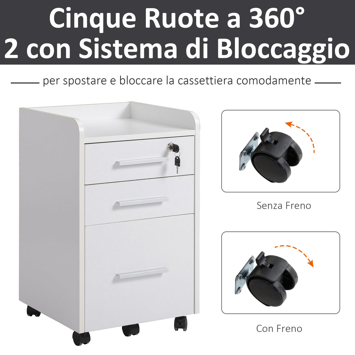 easycomfort easycomfort cassettiera portadocumento da ufficio bianca in legno 3 cassetti con chiavi e 5 ruote 39 2 x 40 x 65 4cm ean 8054144130576