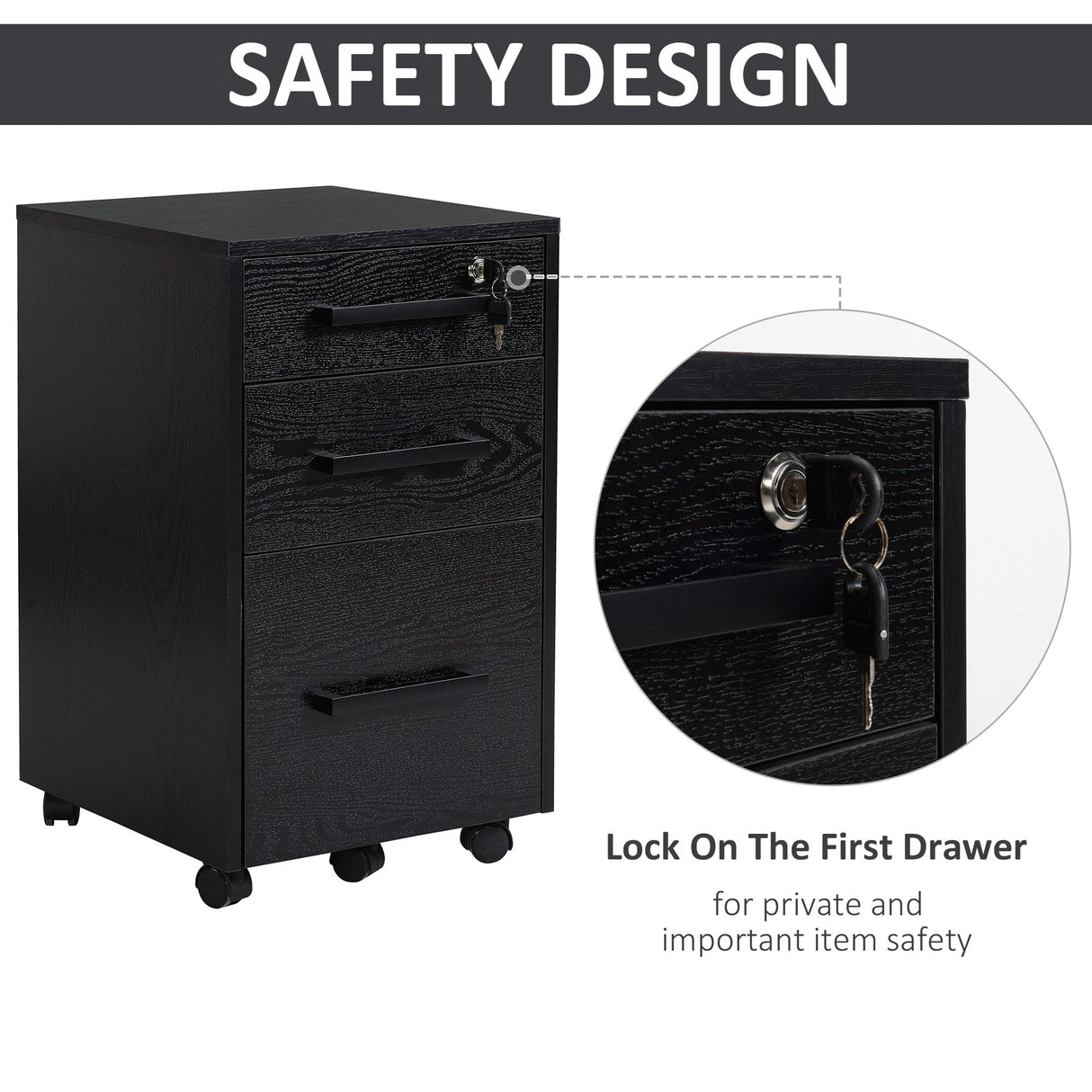 easycomfort easycomfort cassettiera portadocumenti da ufficio schedario con 3 cassetti e serratura in legno nero 39 2 x 40 x 65 4cm ean 8054111849296