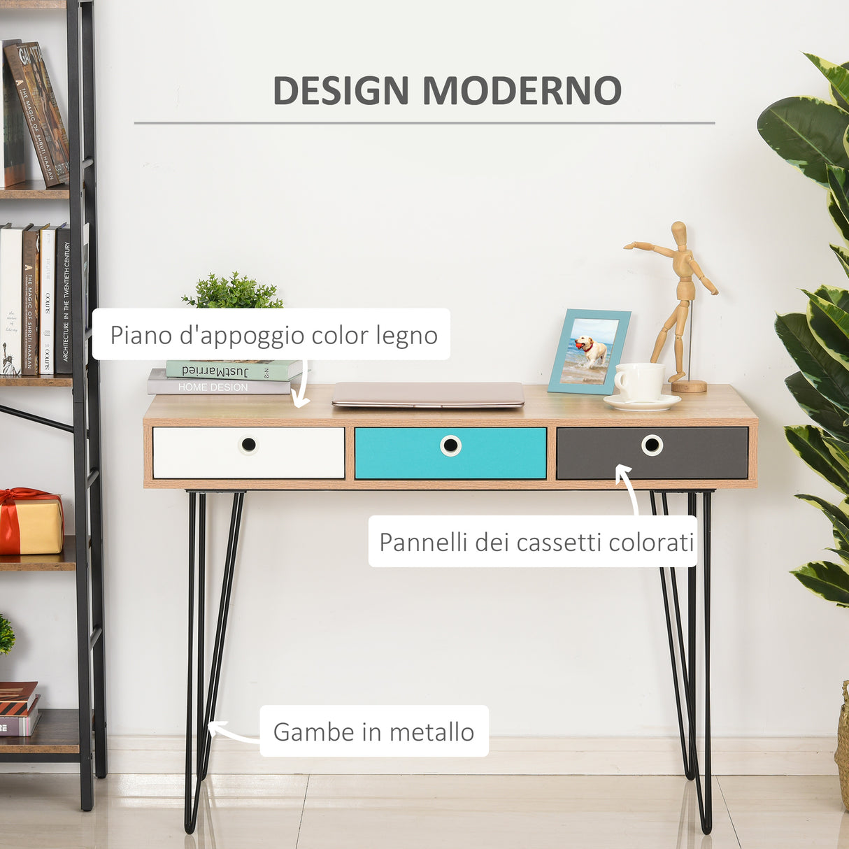 easycomfort easycomfort scrivania moderna con 3 cassetti multicolore in legno e metallo scrivania per camera e ufficio in stile nordico 110x50x77 5cm ean 8054111849227