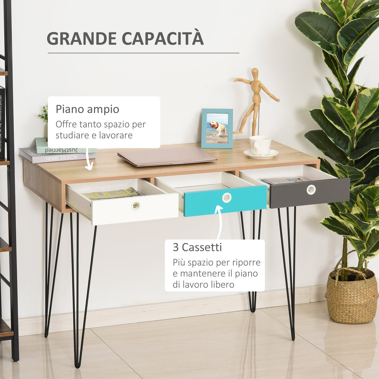 easycomfort easycomfort scrivania moderna con 3 cassetti multicolore in legno e metallo scrivania per camera e ufficio in stile nordico 110x50x77 5cm ean 8054111849227