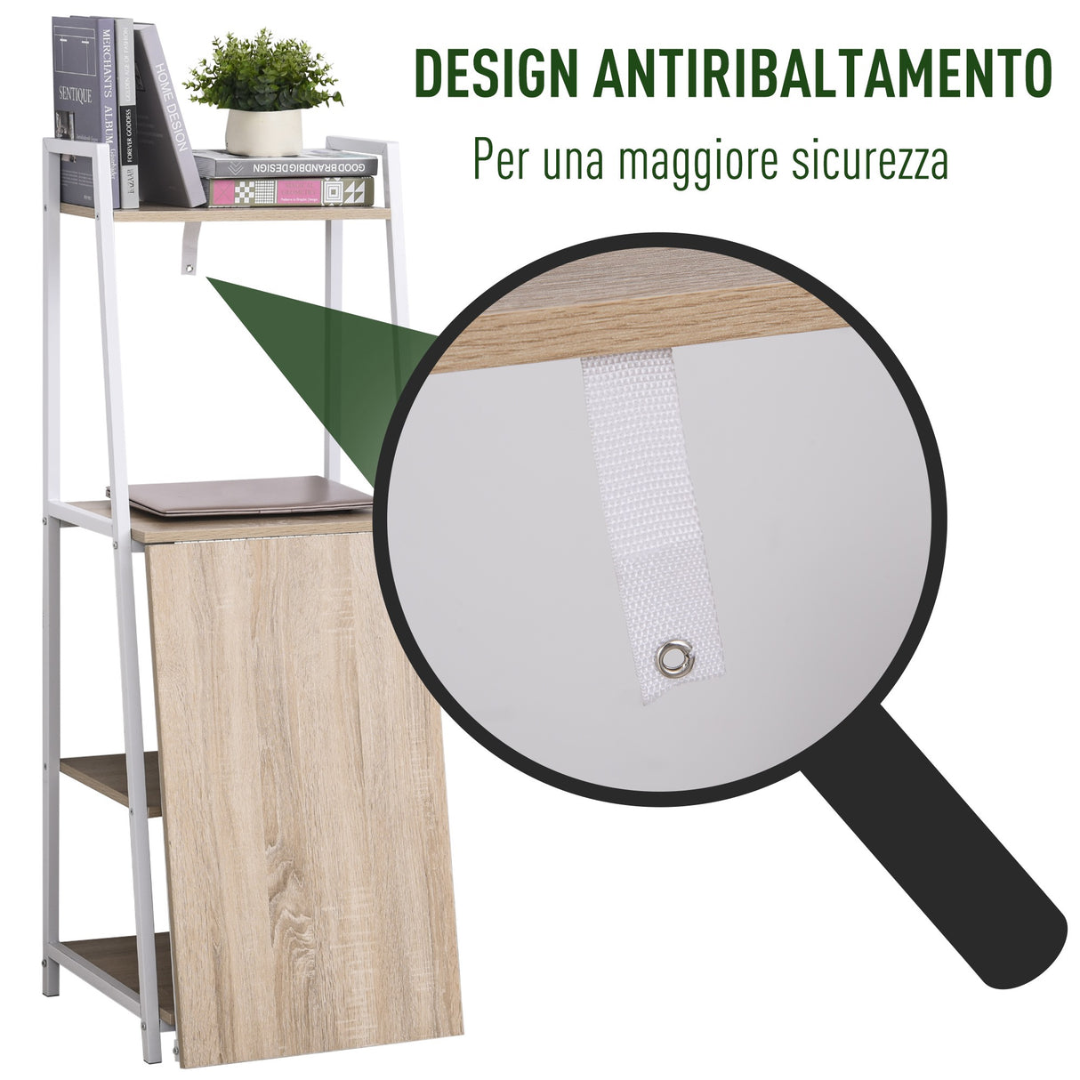 easycomfort easycomfort scrivania pieghevole con libreria salvaspazio in metallo bianco e legno mdf color rovere 106x48x128cm ean 8054144138176