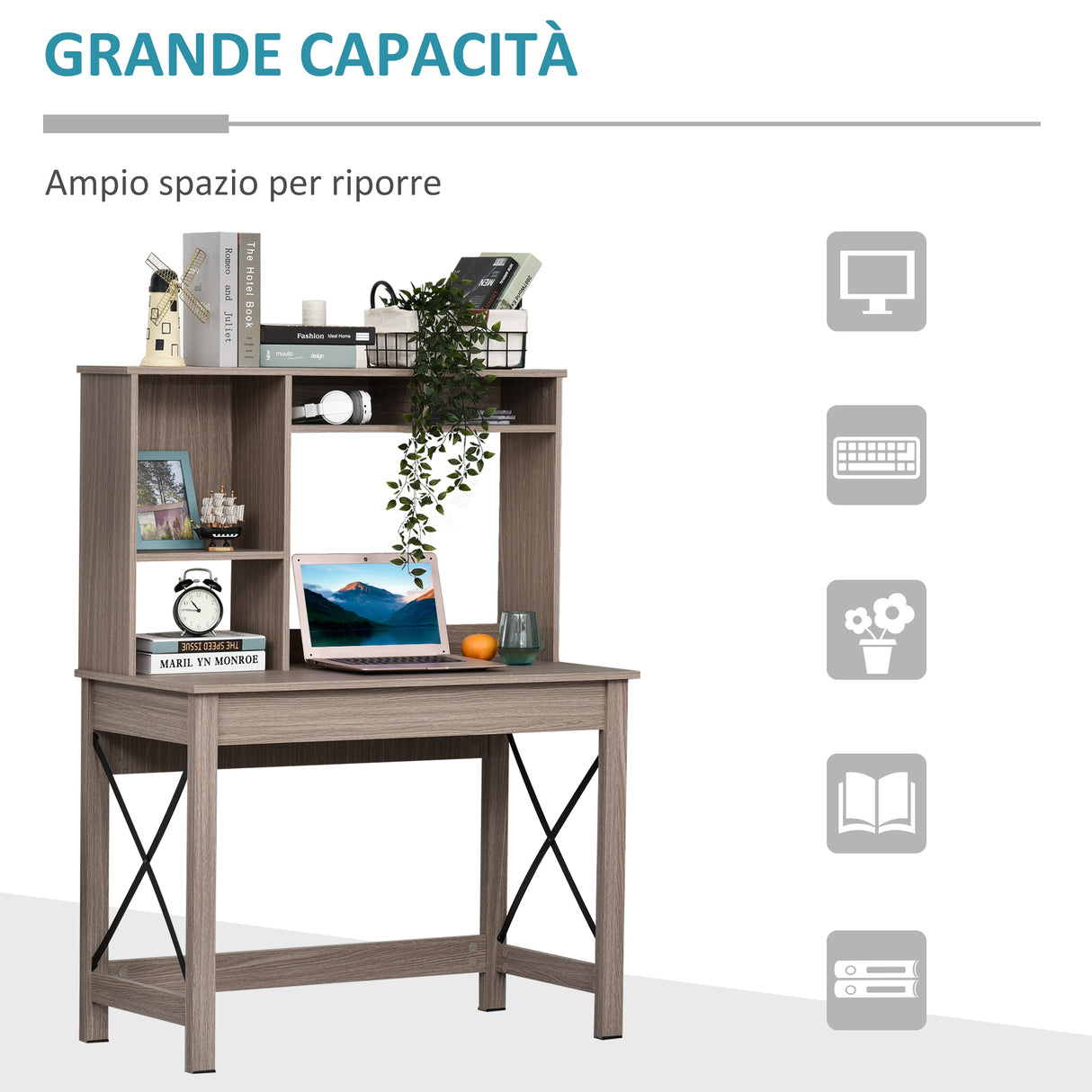 easycomfort easycomfort scrivania scaffale con libreria sopra in legno per camera cameretta o ufficio salvaspazio 105x50x137 5cm ean 8054144132228