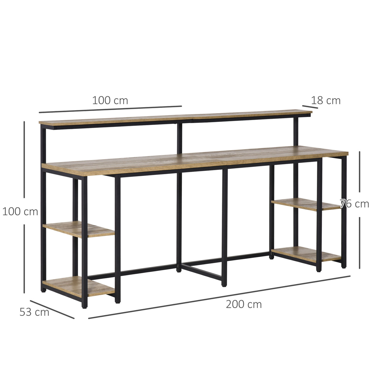 easycomfort easycomfort scrivania doppia con scaffali e mensola per monitor in stile industriale scrivania con libreria salvaspazio per ufficio e studio in metallo e mdf 200x53x100cm nero marrone