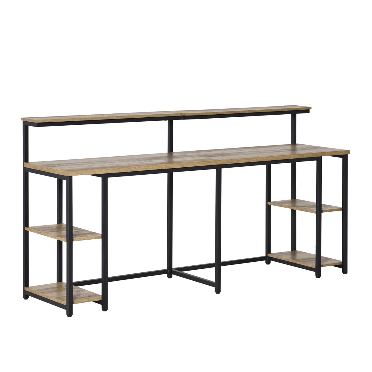 easycomfort easycomfort scrivania doppia con scaffali e mensola per monitor in stile industriale scrivania con libreria salvaspazio per ufficio e studio in metallo e mdf 200x53x100cm nero marrone