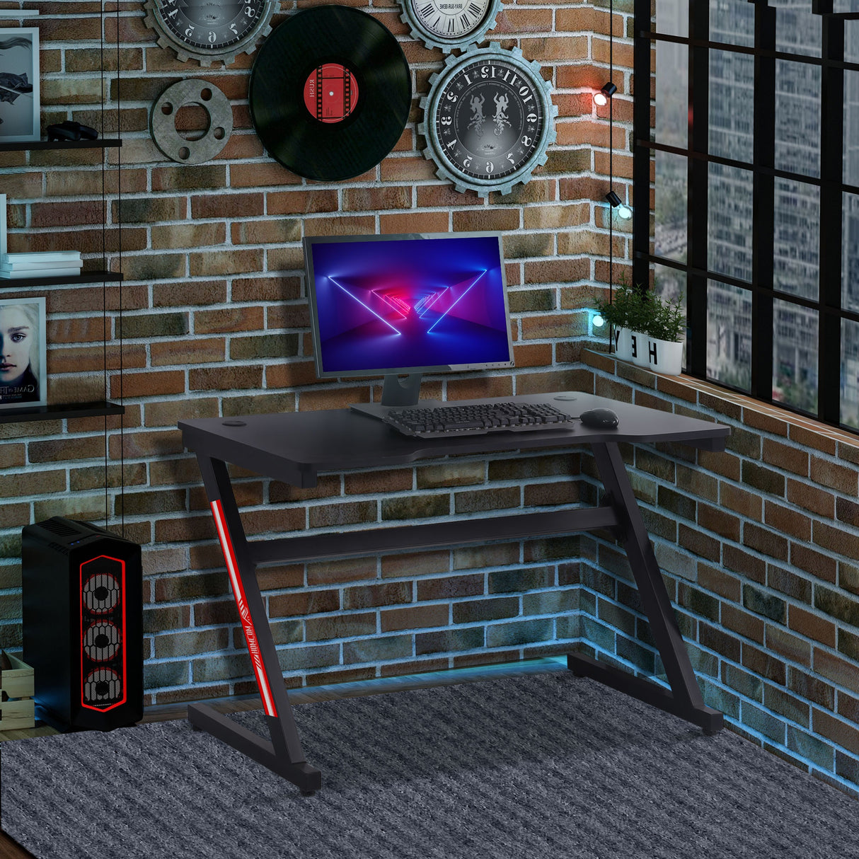 easycomfort easycomfort scrivania gaming moderna per camera o ufficio con 2 fori passacavi 120x60x73cm nero