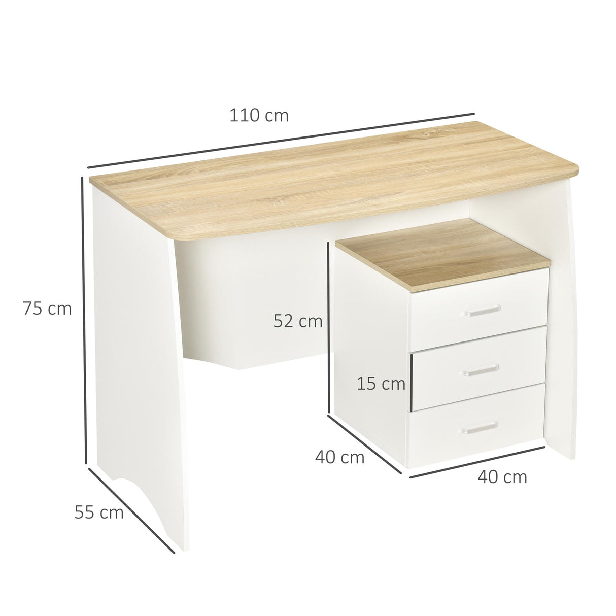 easycomfort easycomfort scrivania con cassettiera moderna in legno scrivania pc per camera e ufficio 110x55x75cm