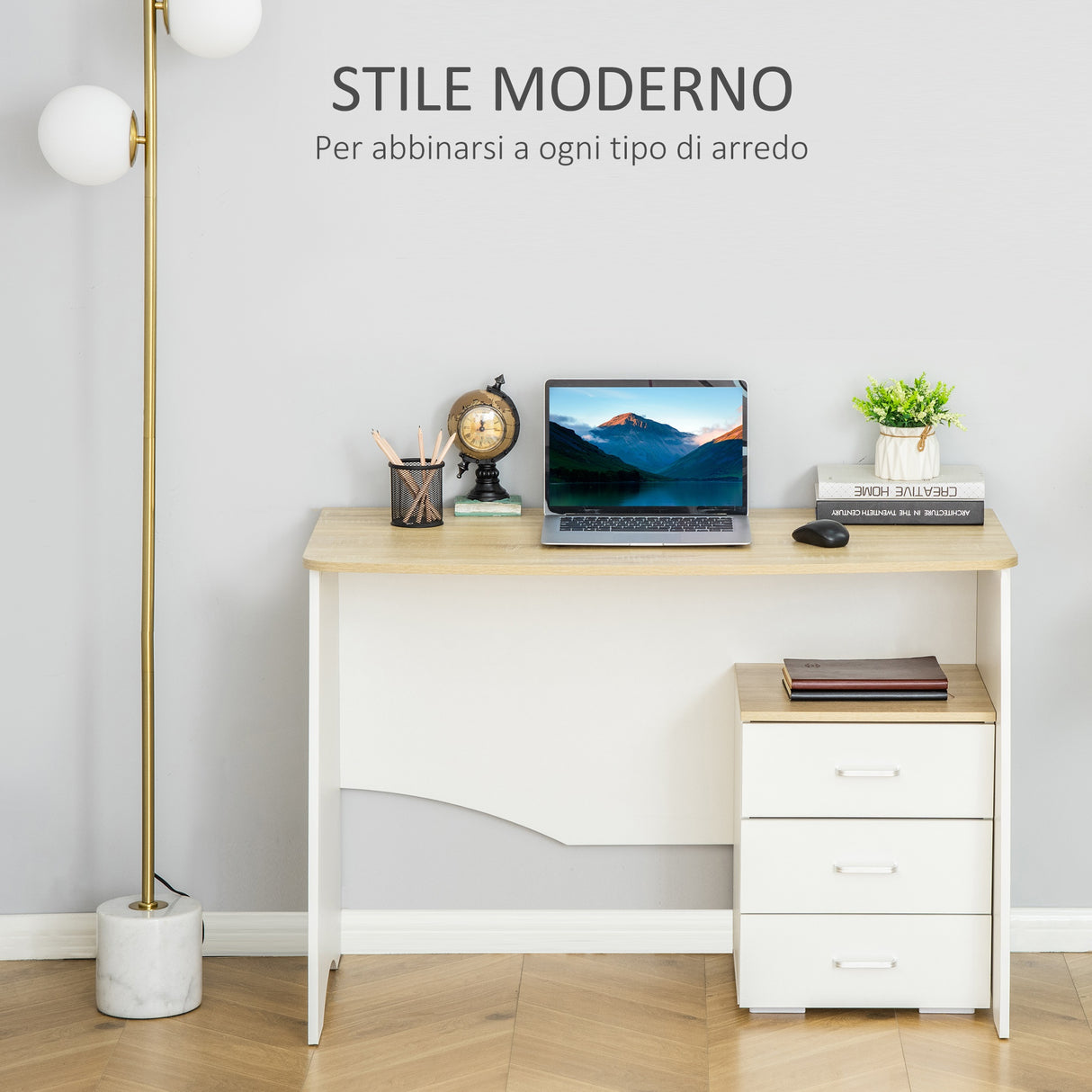 easycomfort easycomfort scrivania con cassettiera moderna in legno scrivania pc per camera e ufficio 110x55x75cm