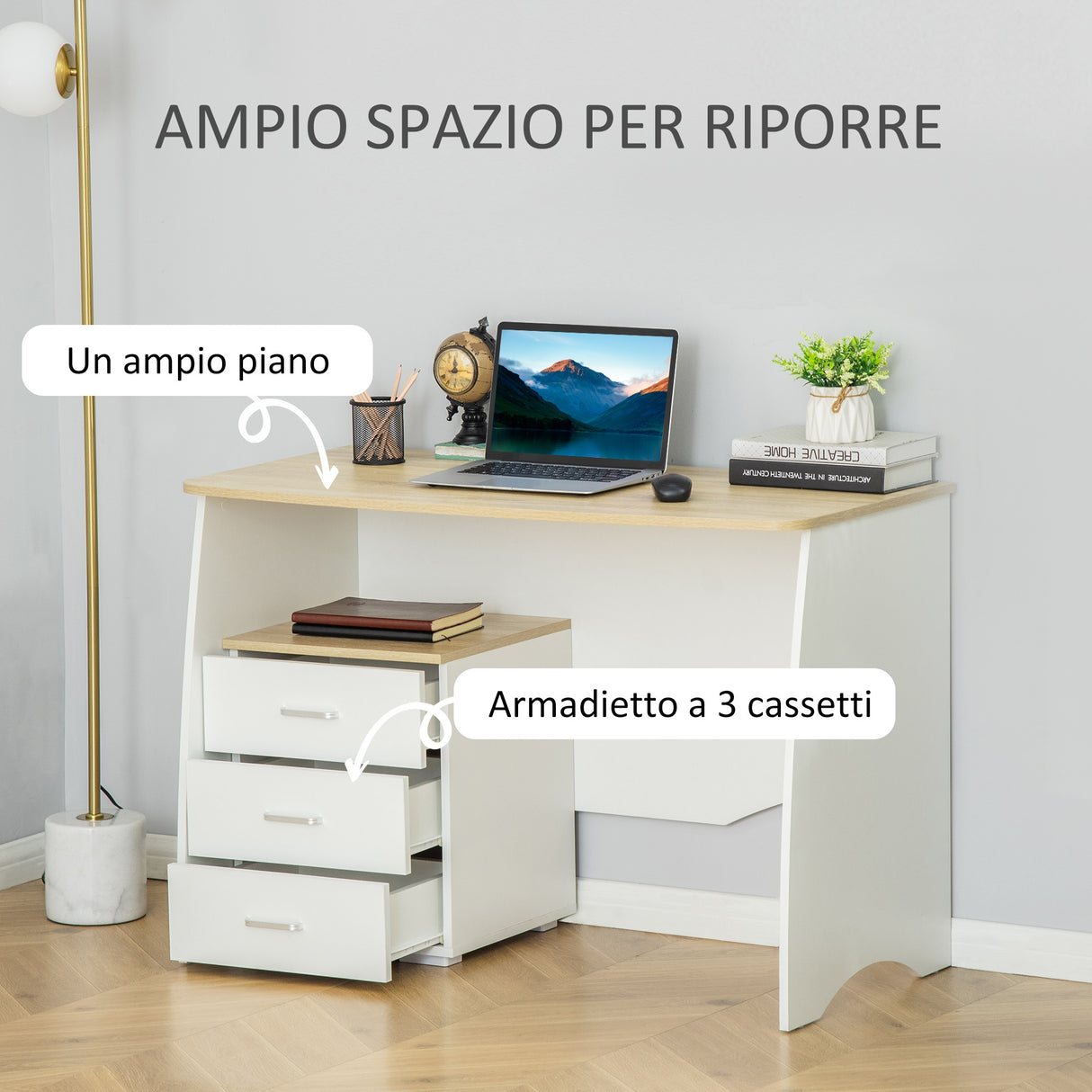 easycomfort easycomfort scrivania con cassettiera moderna in legno scrivania pc per camera e ufficio 110x55x75cm