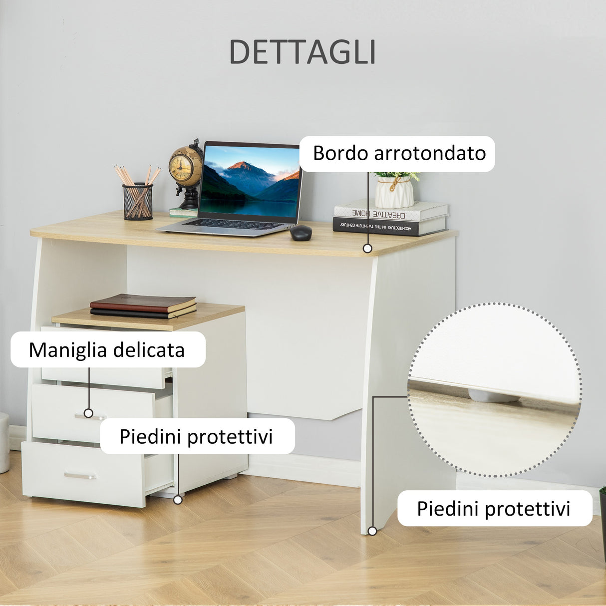easycomfort easycomfort scrivania con cassettiera moderna in legno scrivania pc per camera e ufficio 110x55x75cm
