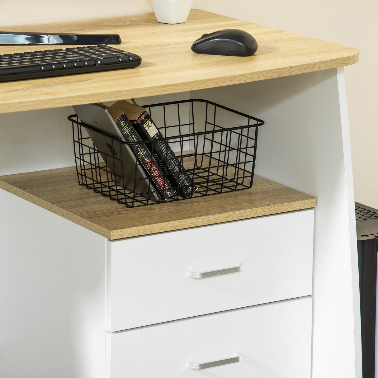 easycomfort easycomfort scrivania con cassettiera moderna in legno scrivania pc per camera e ufficio 110x55x75cm