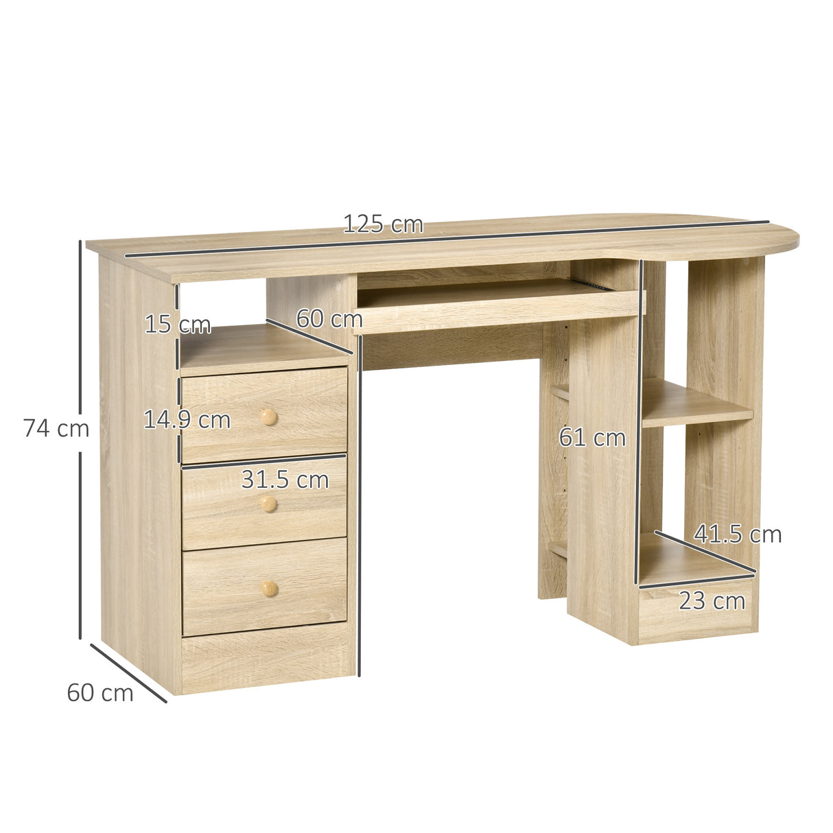 easycomfort easycomfort scrivania da pc per ufficio con scaffali cassetti e ripiano testiera in legno 125x60x74cm