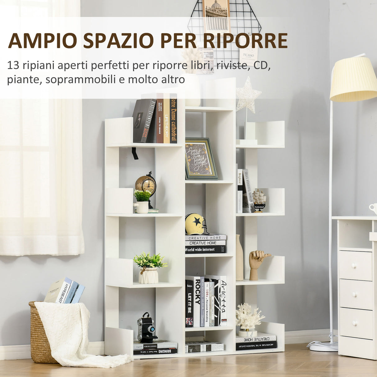 easycomfort easycomfort mobile libreria ad albero con 13 ripiani in legno truciolare 96x30x150cm