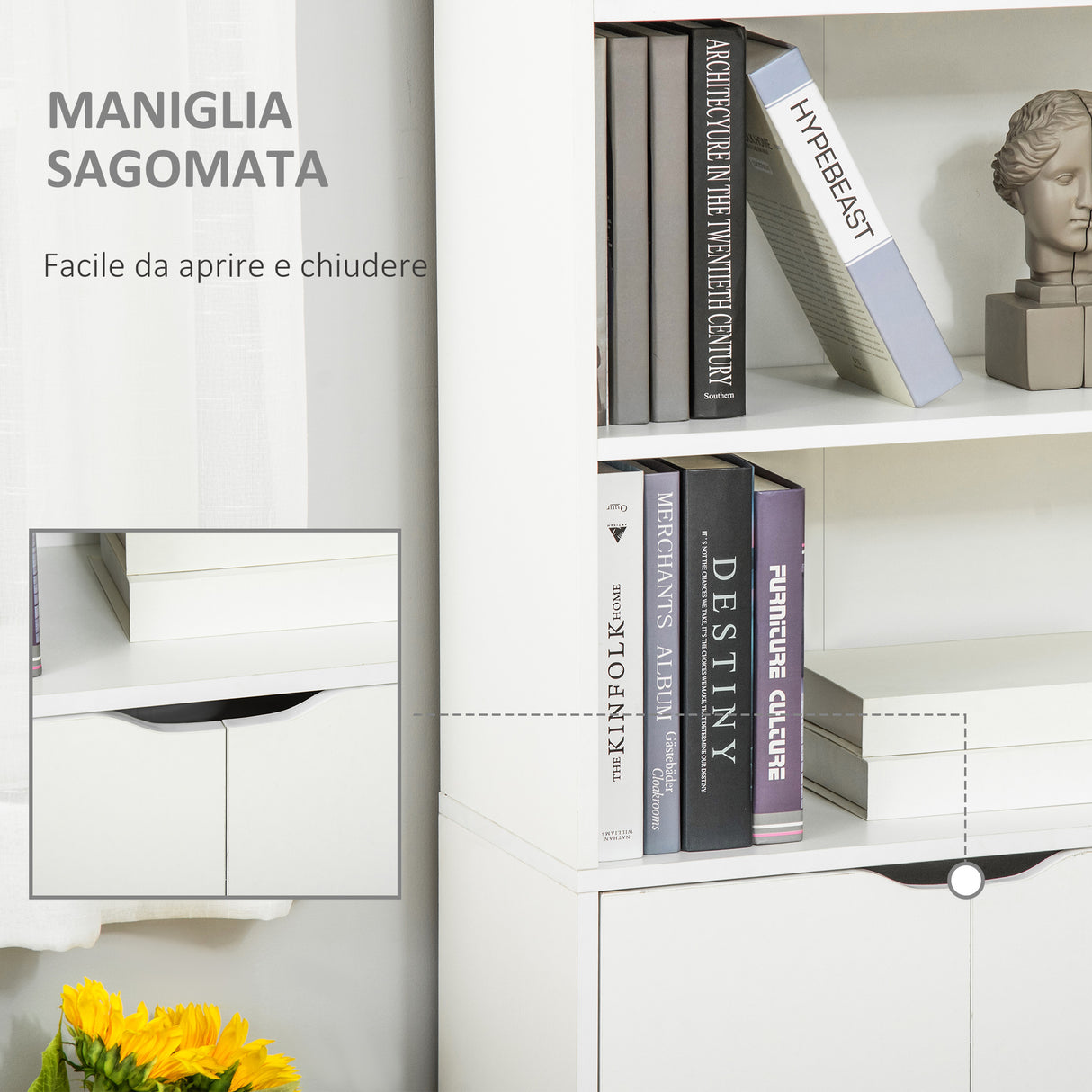 easycomfort easycomfort libreria moderna 4 ripiani con armadietto a 2 ante in legno 59x29x180cm bianca