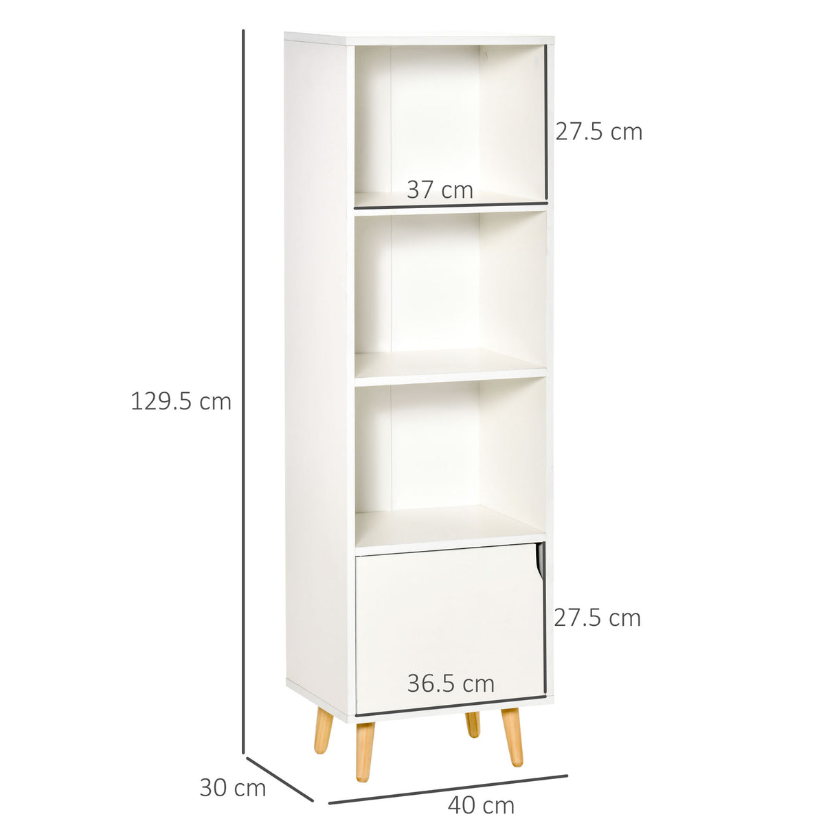 easycomfort easycomfort scaffale libreria con 3 ripiani e 1 armadietto in legno 40x30x129 5cm bianco