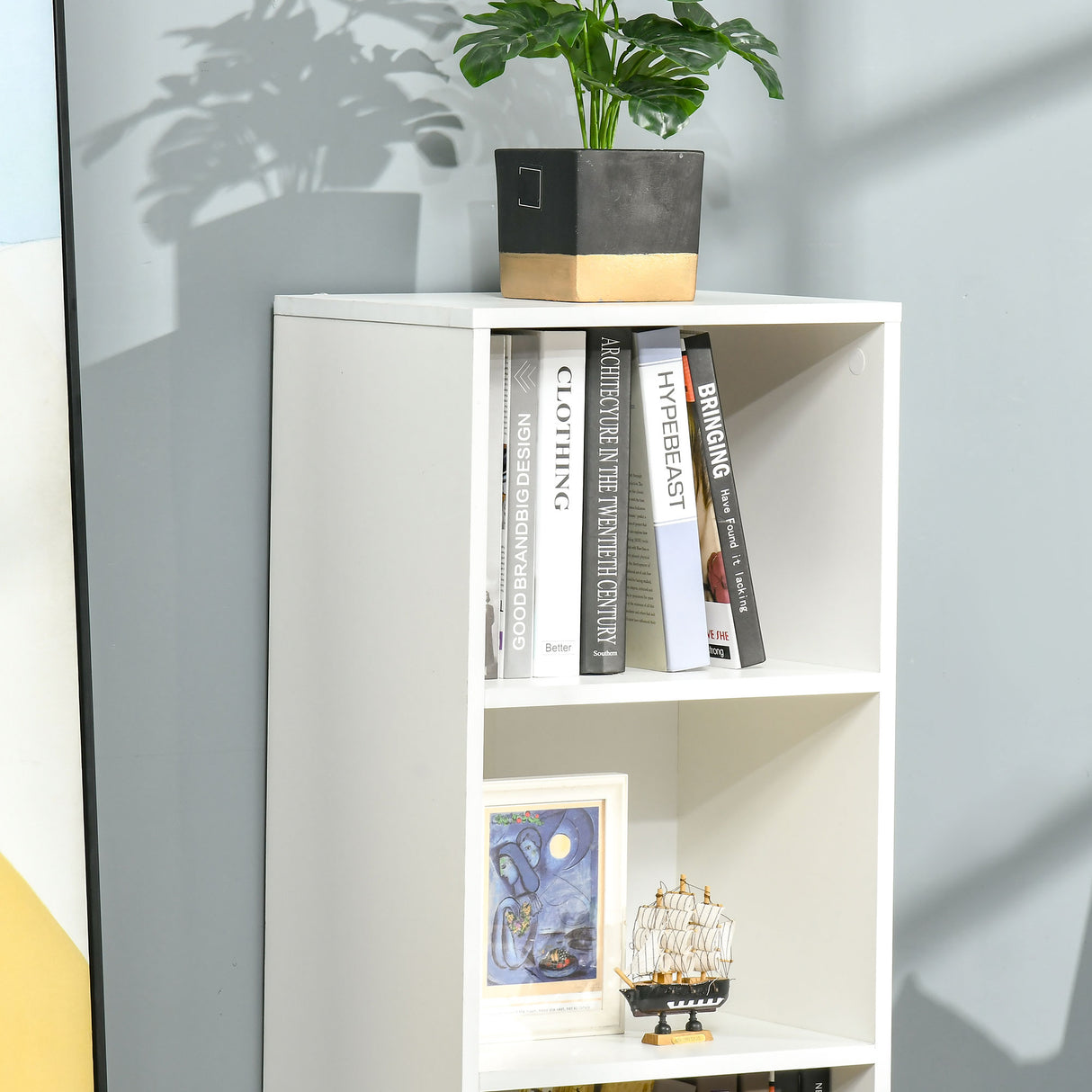easycomfort easycomfort scaffale libreria con 3 ripiani e 1 armadietto in legno 40x30x129 5cm bianco