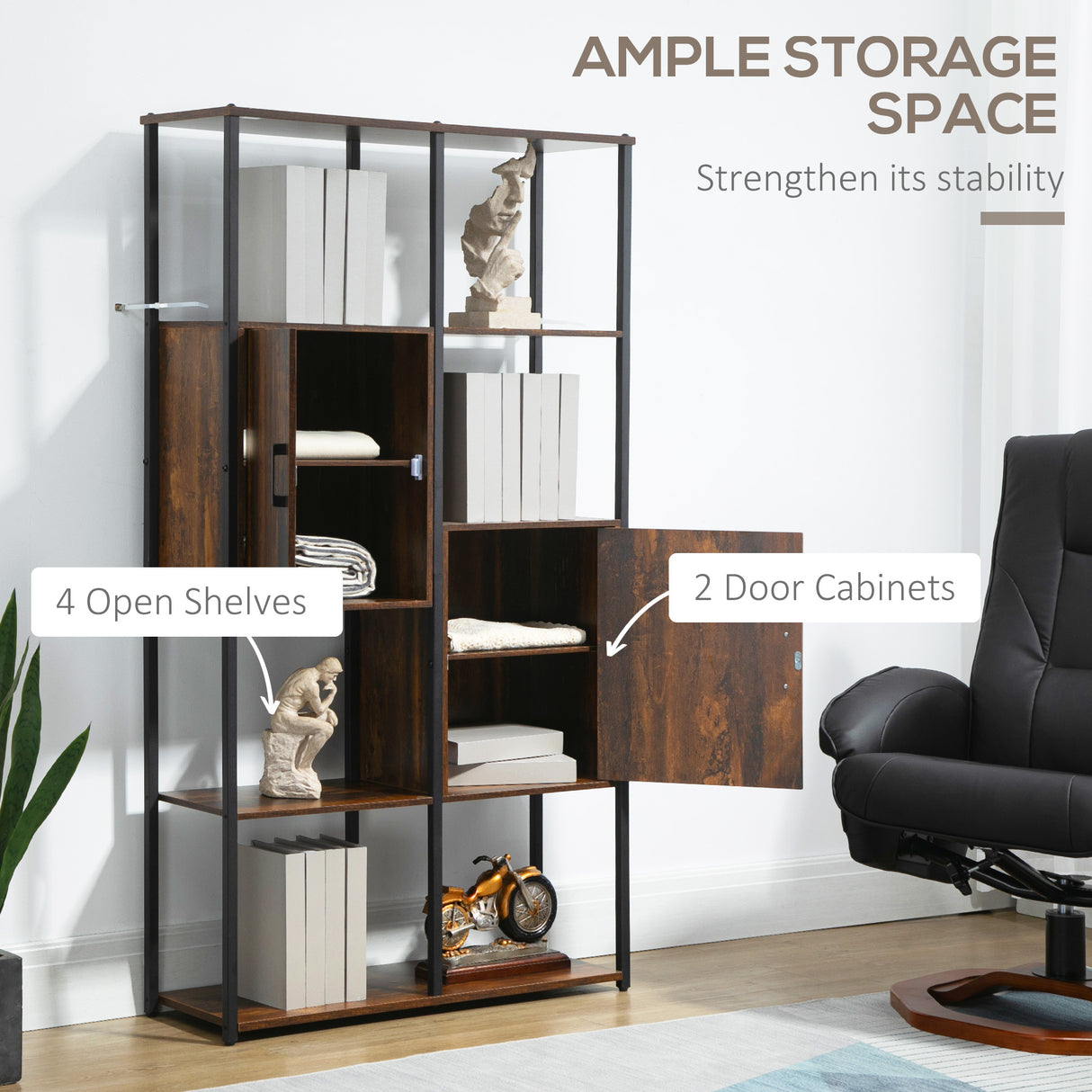 easycomfort easycomfort libreria stile industriale con 4 ripiani e 2 armadietti 90x30x159 5cm nero e marrone
