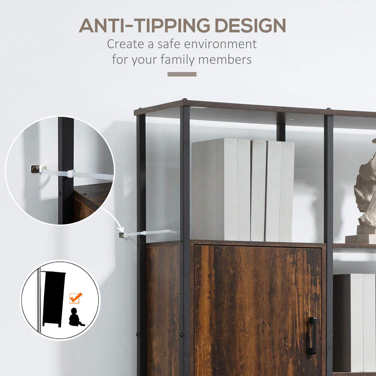 easycomfort easycomfort libreria stile industriale con 4 ripiani e 2 armadietti 90x30x159 5cm nero e marrone