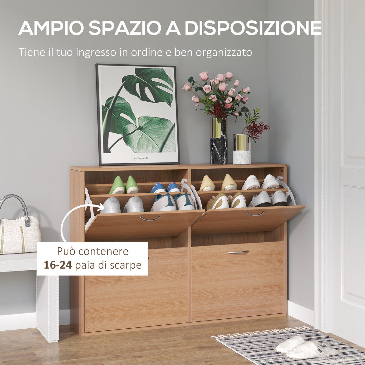 easycomfort easycomfort scarpiera salvaspazio capacita 24 ingresso e camera da letto legno 120x24x81cm