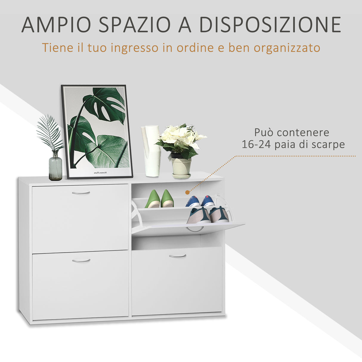 easycomfort easycomfort scarpiera salvaspazio in legno per camera e ingresso capacita 24 scarpe 120x24x81cm bianco ean 8054111844864