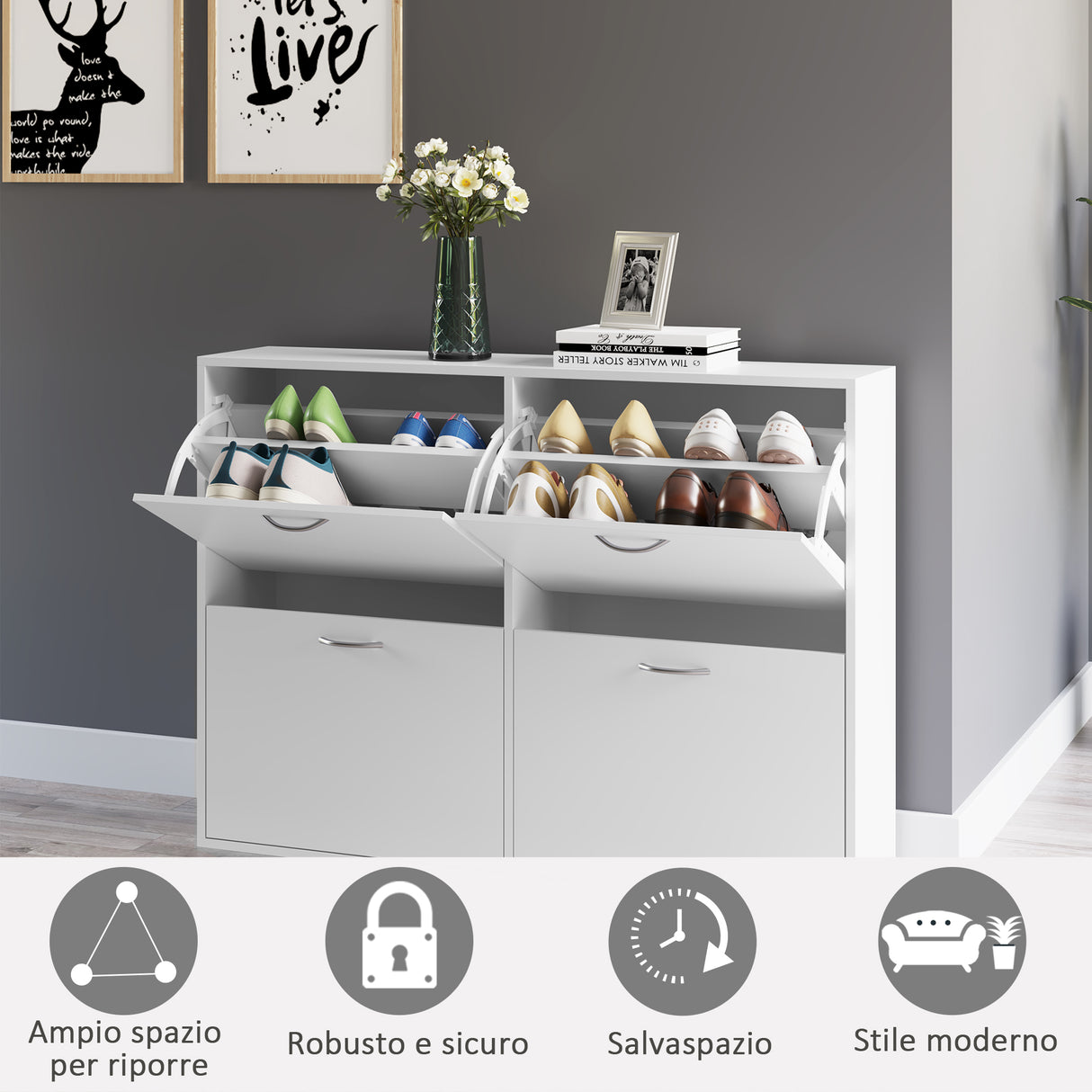 easycomfort easycomfort scarpiera salvaspazio in legno per camera e ingresso capacita 24 scarpe 120x24x81cm bianco ean 8054111844864