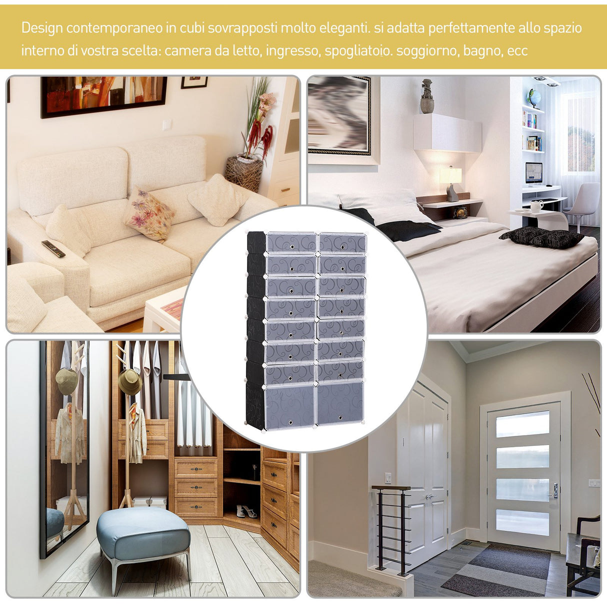 easycomfort easycomfort guardaroba modulare scarpiera cubi a 8 ripiani 2 righe bianco e nero in plastica 95 x 37 x 160 cm ean 8054144130873