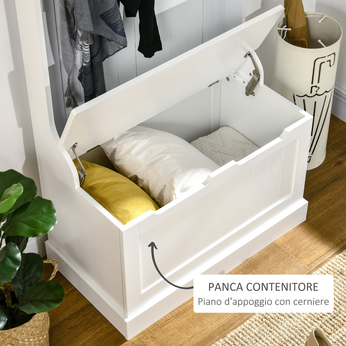 easycomfort easycomfort appendiabiti con panca contenitore in mdf per casa e ingresso max 100kg 71 5 x 39 5 x 170cm bianco ean 8054144139944