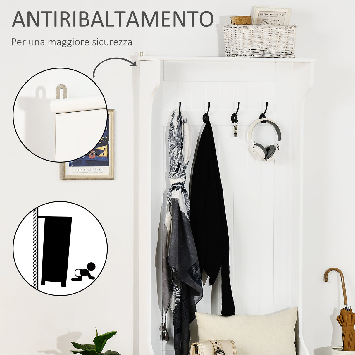 easycomfort easycomfort appendiabiti con panca contenitore in mdf per casa e ingresso max 100kg 71 5 x 39 5 x 170cm bianco ean 8054144139944