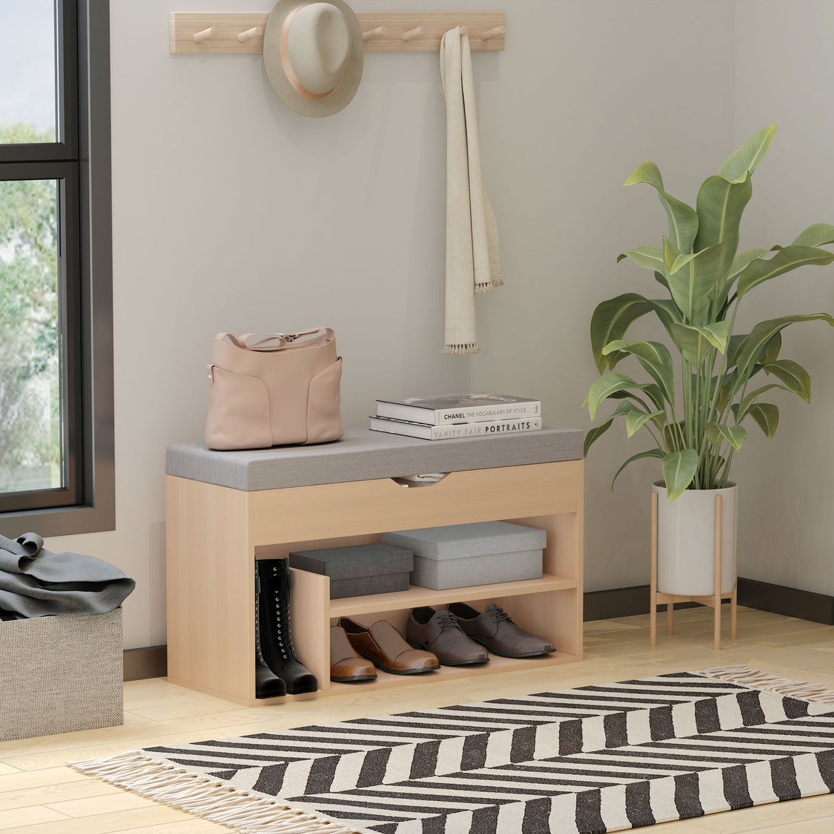 easycomfort easycomfort scarpiera 2 in 1 panca in legno con seduta imbottita e scomparto nascosto per entrataingresso 80 x 30 x 48cm ean 8054111843256