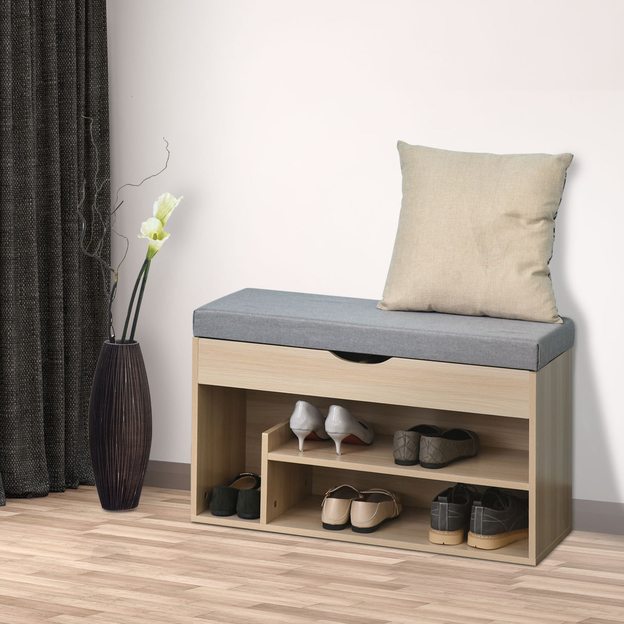 easycomfort easycomfort scarpiera 2 in 1 panca in legno con seduta imbottita e scomparto nascosto per entrataingresso 80 x 30 x 48cm ean 8054111843256