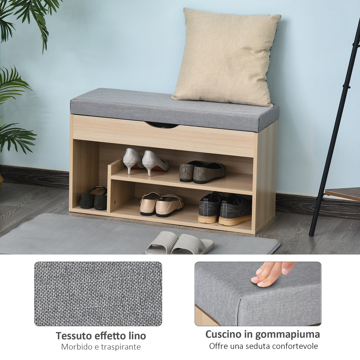 easycomfort easycomfort scarpiera 2 in 1 panca in legno con seduta imbottita e scomparto nascosto per entrataingresso 80 x 30 x 48cm ean 8054111843256