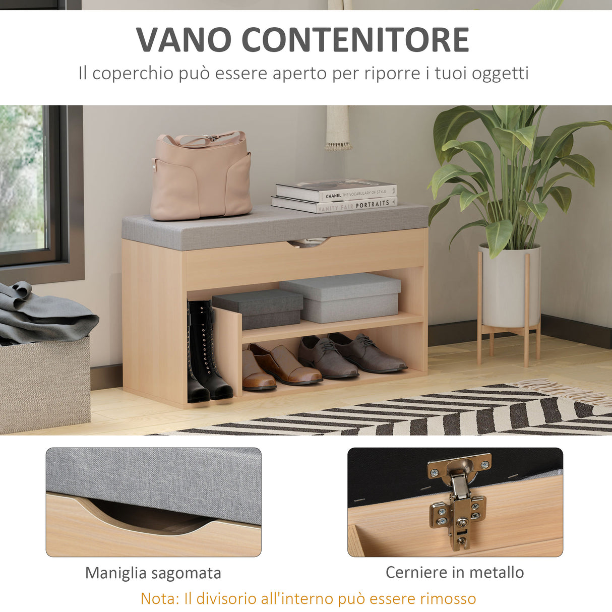 easycomfort easycomfort scarpiera 2 in 1 panca in legno con seduta imbottita e scomparto nascosto per entrataingresso 80 x 30 x 48cm ean 8054111843256