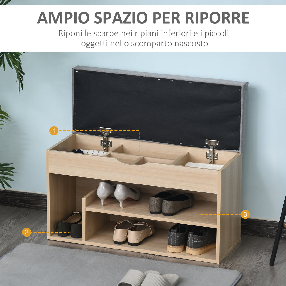 easycomfort easycomfort scarpiera 2 in 1 panca in legno con seduta imbottita e scomparto nascosto per entrataingresso 80 x 30 x 48cm ean 8054111843256