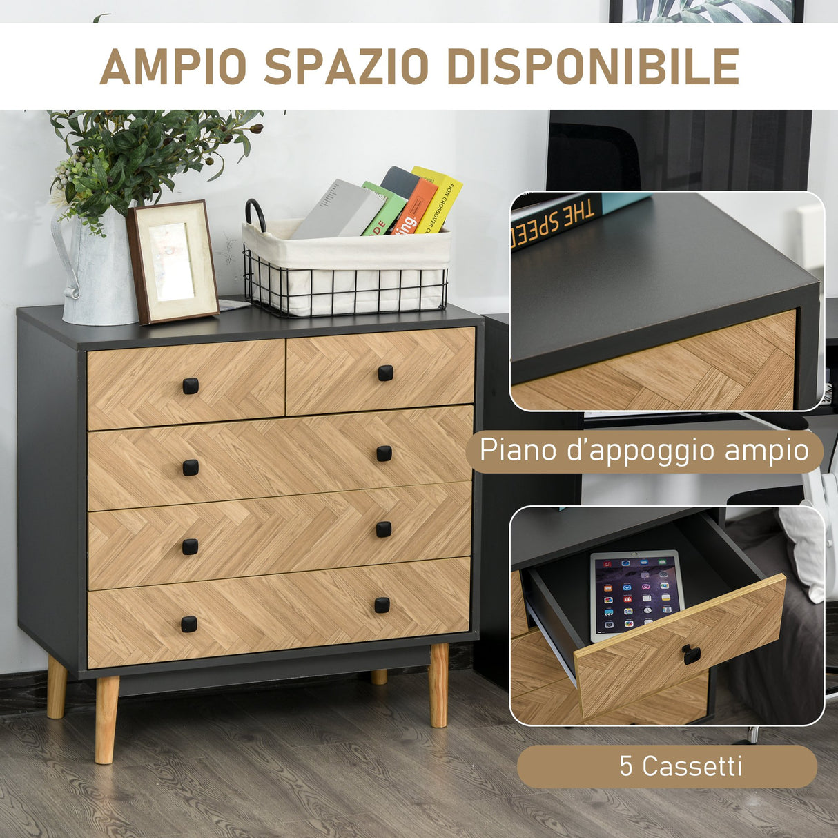 easycomfort easycomfort cassettiera per camera da letto con 5 cassetti in legno stile vintage industriale ean 8054111849449