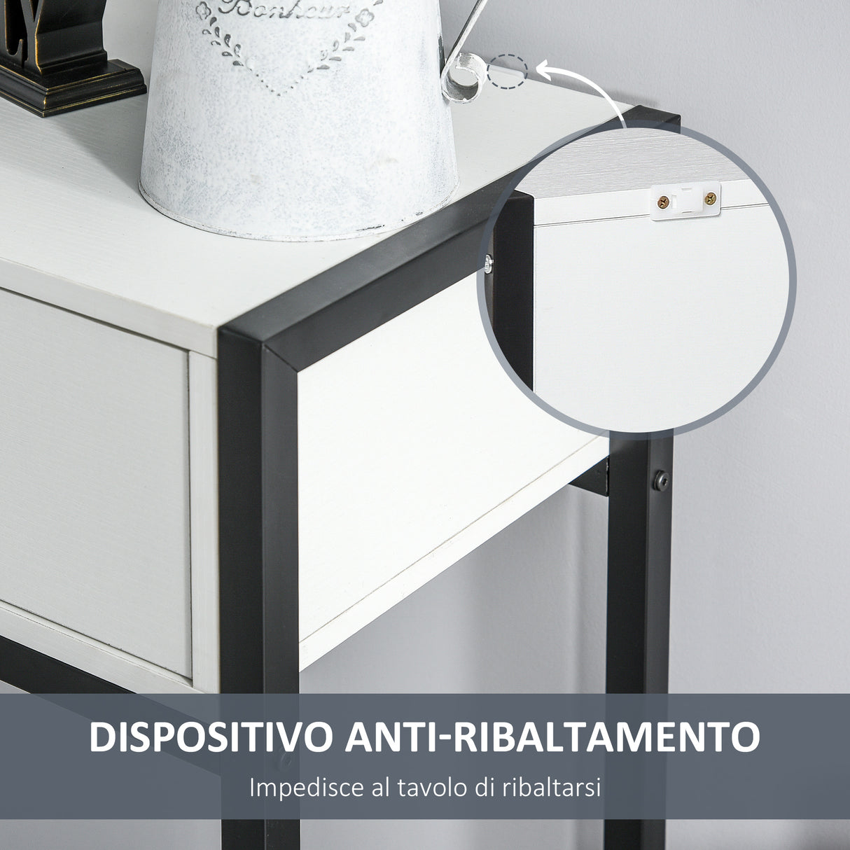 easycomfort easycomfort tavolo consolle per ingresso con 2 cassetti in legno bianco e metallo nero ean 8054144132648