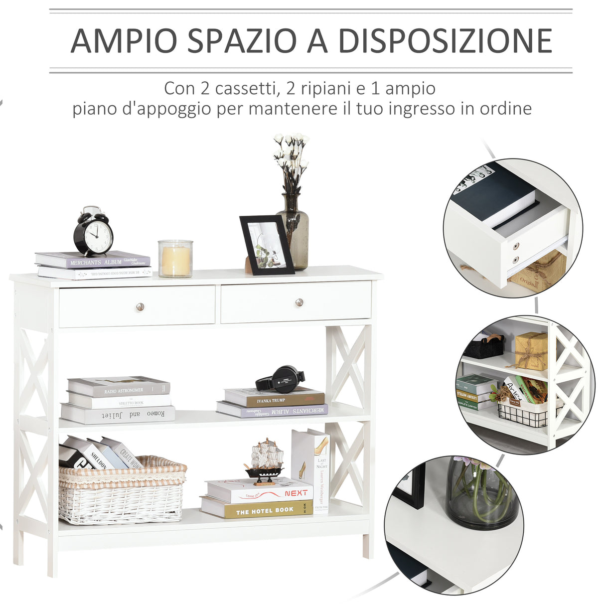 easycomfort easycomfort tavolo consolle con 2 cassetti e 2 mensole mobile da ingresso e soggiorno in mdf 100x30 5x80cm bianco ean 8054144133713