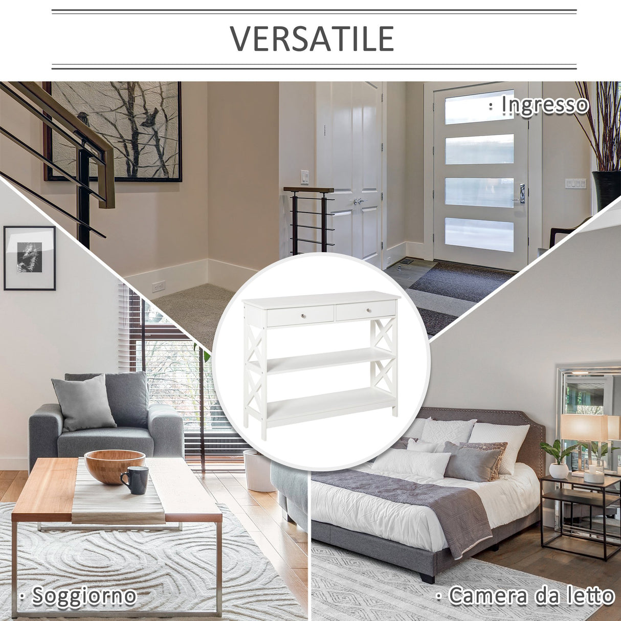 easycomfort easycomfort tavolo consolle con 2 cassetti e 2 mensole mobile da ingresso e soggiorno in mdf 100x30 5x80cm bianco ean 8054144133713